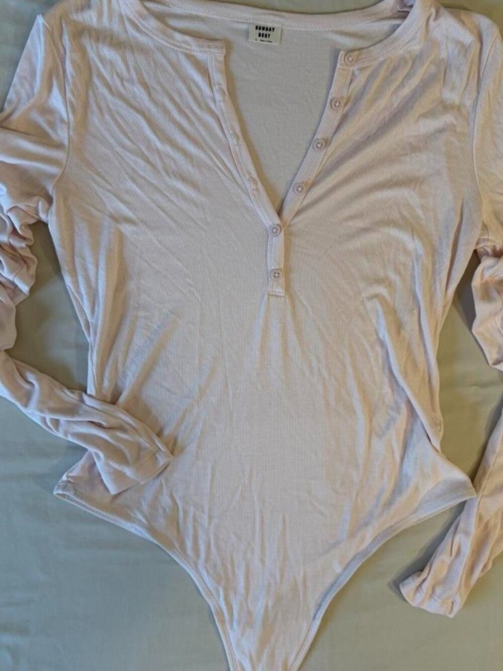 Sunday Best Blush Pink Ribbed Long Sleeve Henley Bodysuit Size L